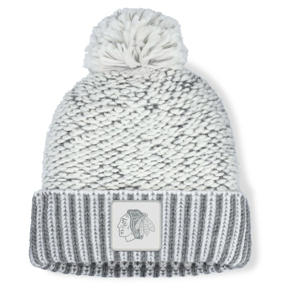 Chicago Blackhawks Fanatics Women's Fundamental Mist Cuffed Knit Hat with Pom White/Gray