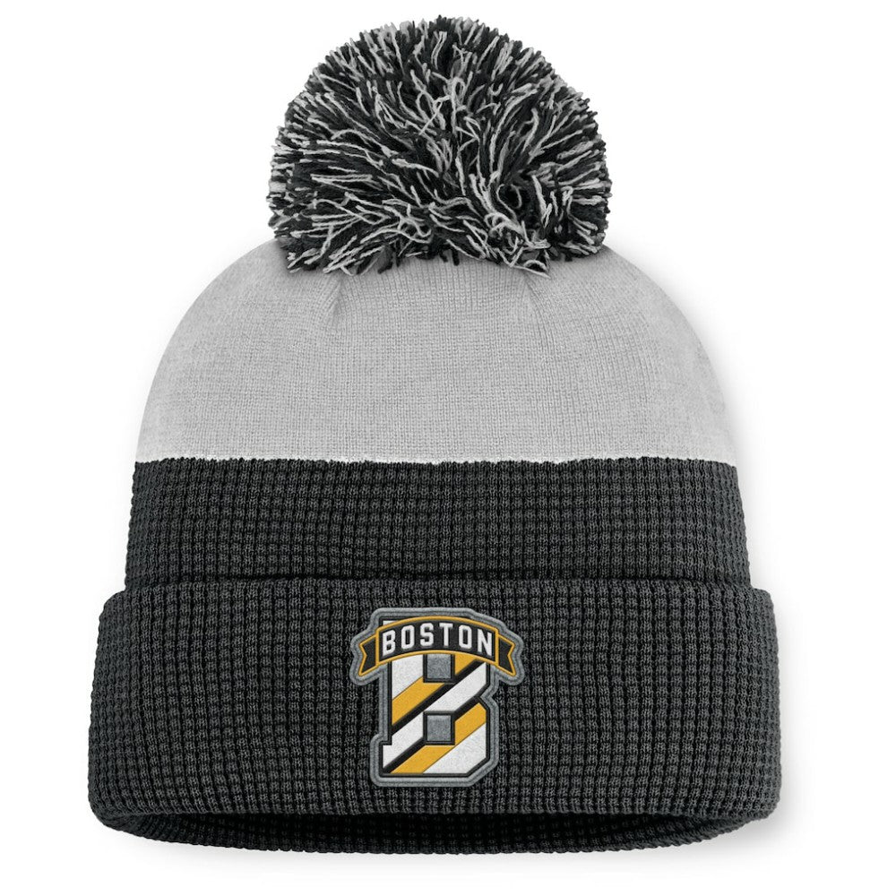 Boston Bruins Fanatics Authentic Pro Home Ice Cuffed Knit Hat with Pom Black/Gray