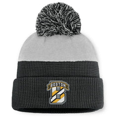 Boston Bruins Fanatics Authentic Pro Home Ice Cuffed Knit Hat with Pom Black/Gray