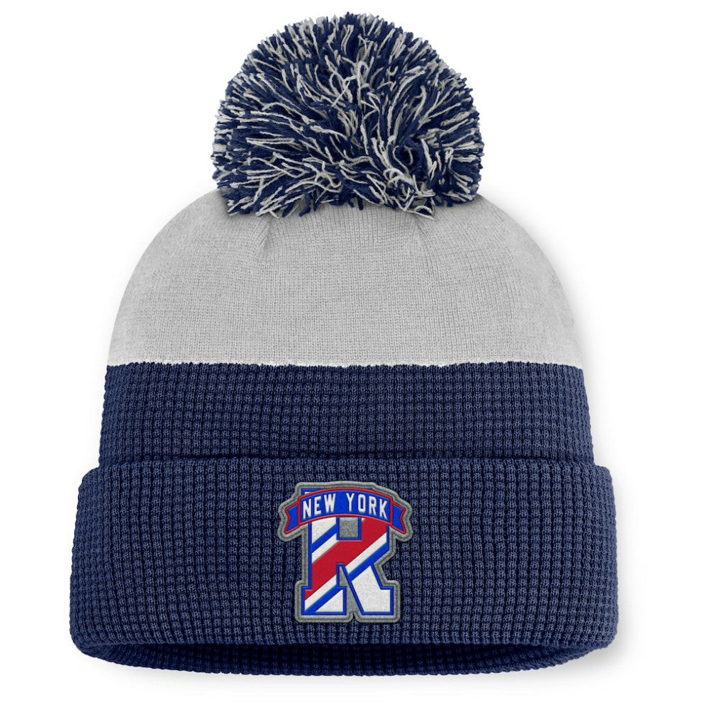 New York Rangers Fanatics Authentic Pro Home Ice Cuffed Knit Hat with Pom Navy/Gray
