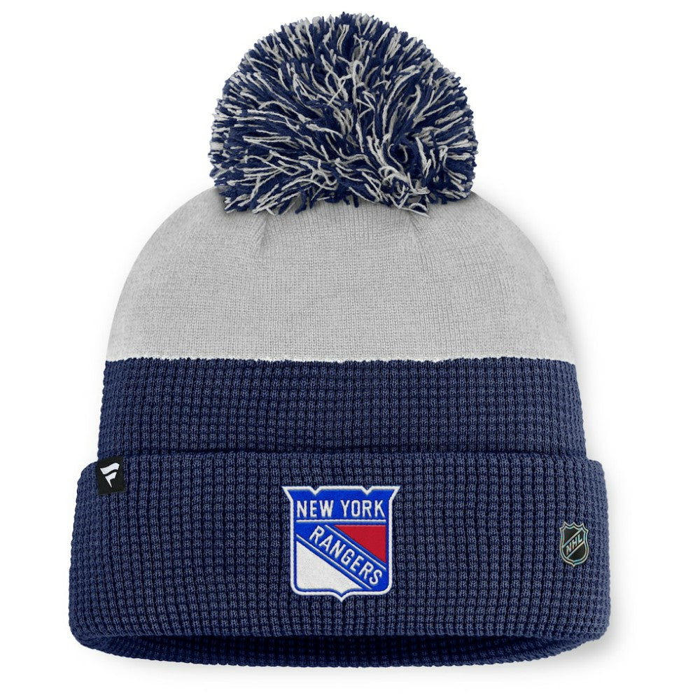 New York Rangers Fanatics Authentic Pro Home Ice Cuffed Knit Hat with Pom Navy/Gray