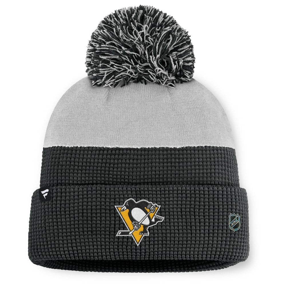 Pittsburgh Penguins Fanatics Authentic Pro Home Ice Cuffed Knit Hat with Pom Black/Gray