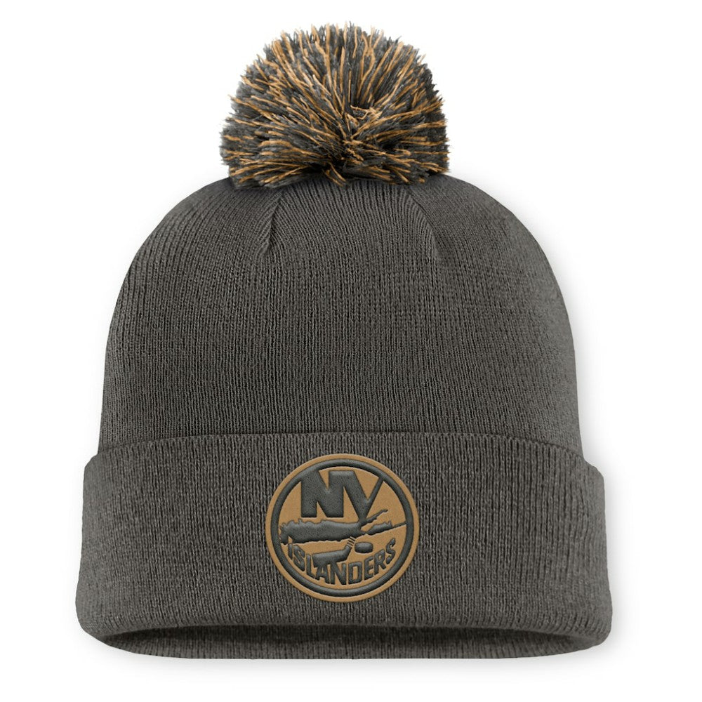 New York Islanders - Fanatics Authentic Pro Military Appreciation Cuffed Knit Hat with Pom Charcoal
