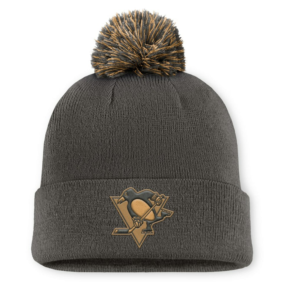 Pittsburgh Penguins Fanatics Authentic Pro Military Appreciation Cuffed Knit Hat with Pom Charcoal