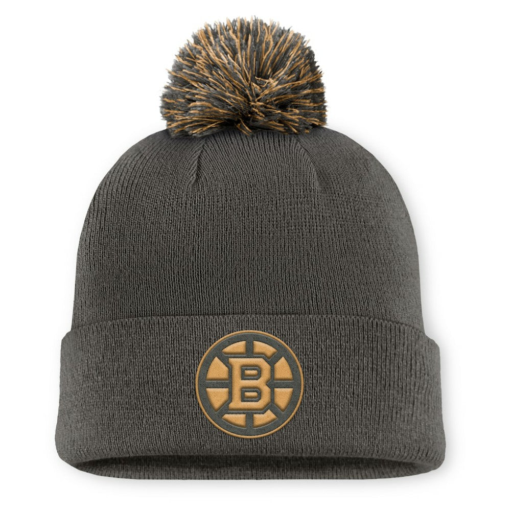 Boston Bruins Fanatics Authentic Pro Military Appreciation Cuffed Knit Hat with Pom Charcoal