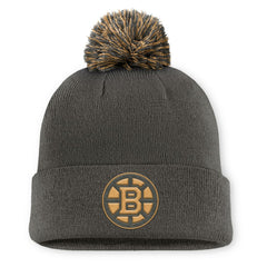 Boston Bruins Fanatics Authentic Pro Military Appreciation Cuffed Knit Hat with Pom Charcoal