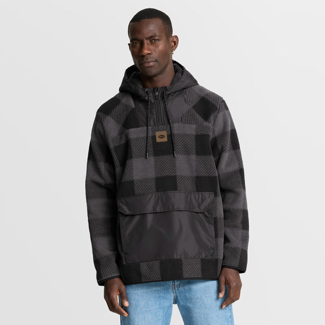 New York Jets Elements Plaid Polar Fleece Quarter-Zip Hoodie Black - Fanatics