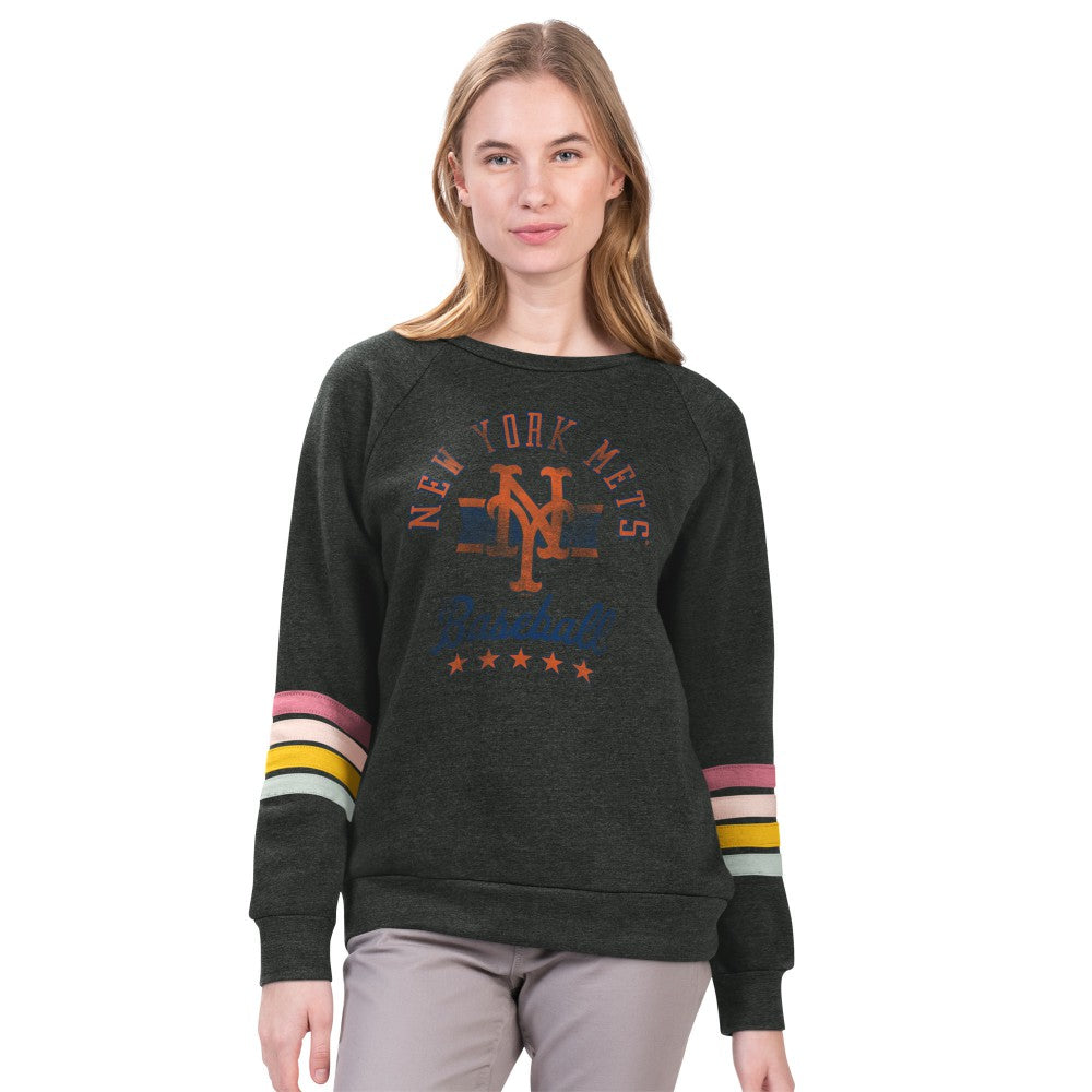 New York Mets G-III 4Her by Carl Banks Women's Allana Stripe Pullover Sweatshirt On Sale