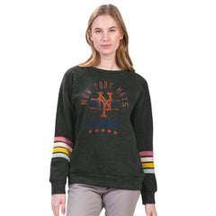 New York Mets G-III 4Her by Carl Banks Women's Allana Stripe Pullover Sweatshirt On Sale