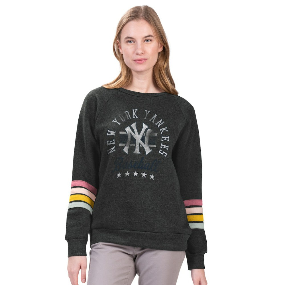 New York Yankees G-III 4Her by Carl Banks Women's Allana Stripe Pullover Sweatshirt discount