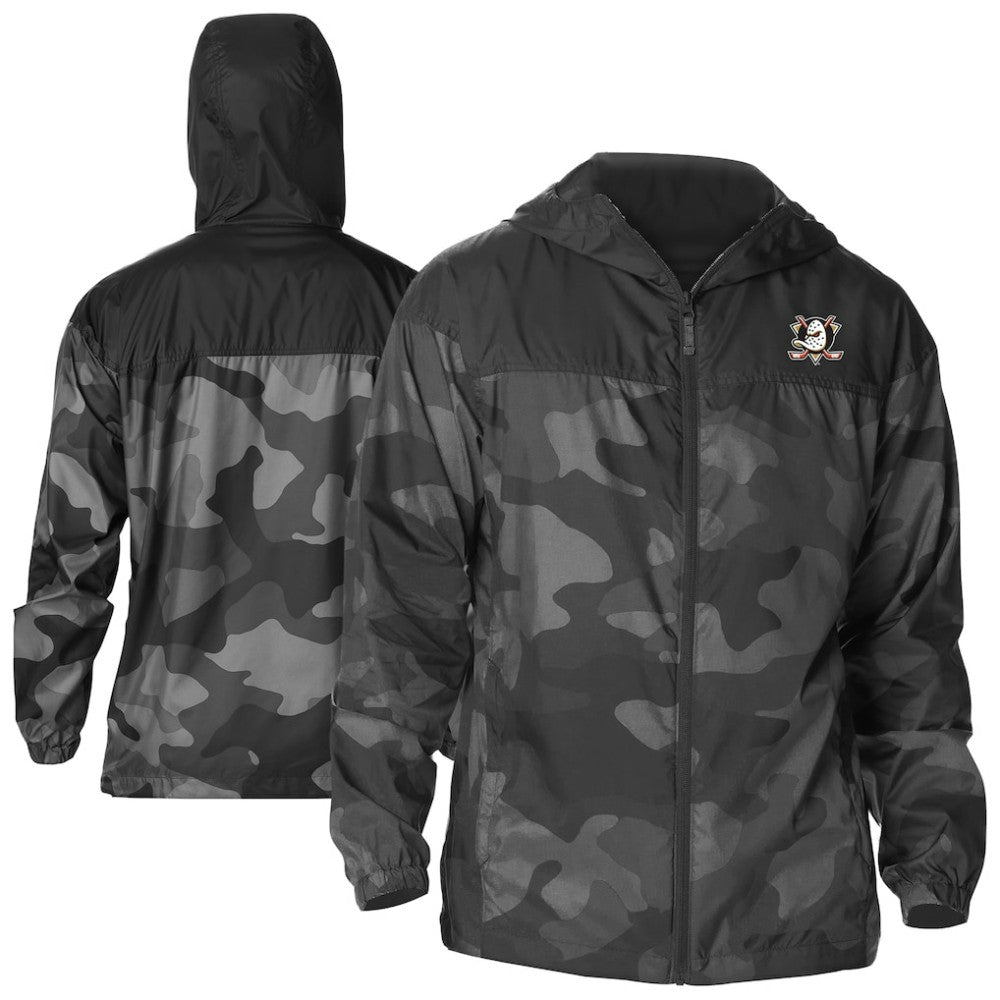 Anaheim Ducks - Columbia Camo Flash Challenger Omni-Shade Full-Zip Hoodie Windbreaker Black