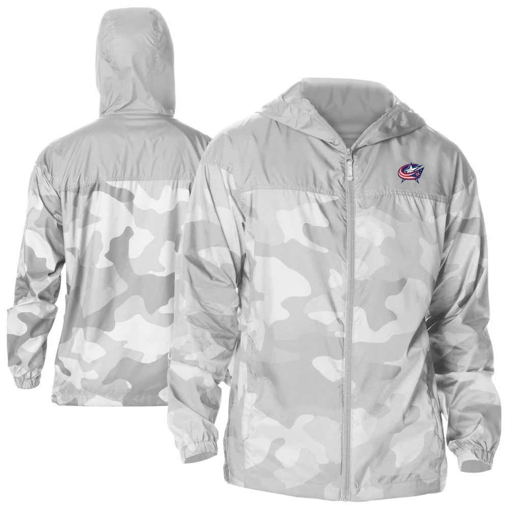 Columbus Blue Jackets - Columbia Camo Flash Challenger Omni-Shade Full-Zip Hoodie Windbreaker Gray
