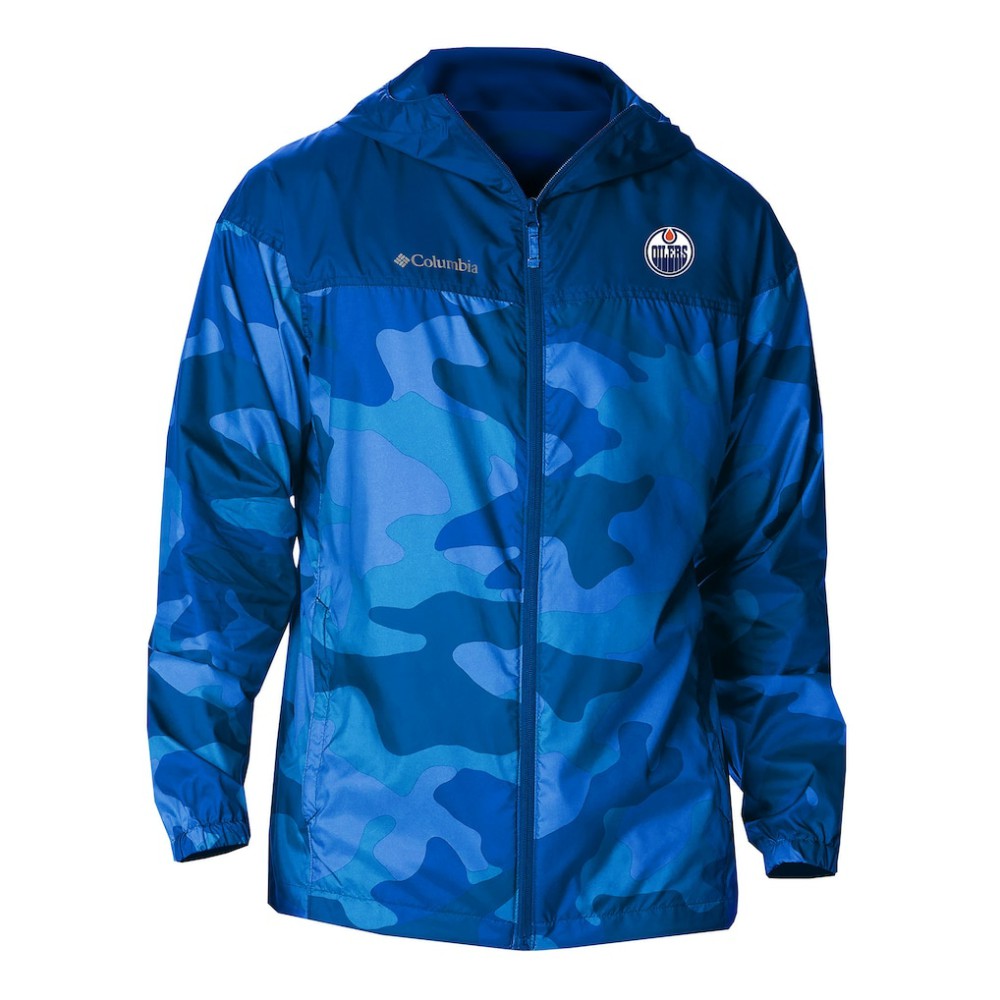 Edmonton Oilers - Columbia Camo Flash Challenger Omni-Shade Full-Zip Hoodie Windbreaker Royal