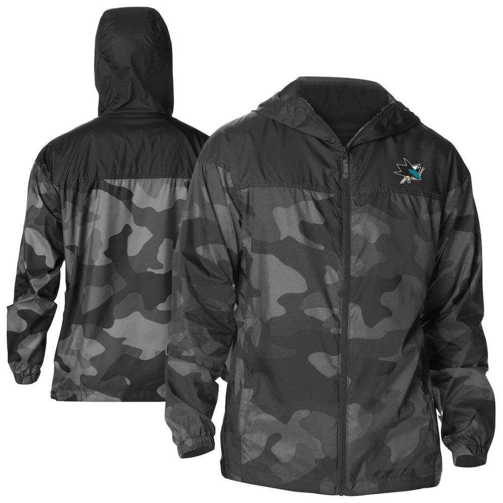 San Jose Sharks - Columbia Camo Flash Challenger Omni-Shade Full-Zip Hoodie Windbreaker Black