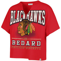 Connor Bedard Chicago Blackhawks '47 Women's Elation Name & Number Oversized Notch Neck T-Shirt Red