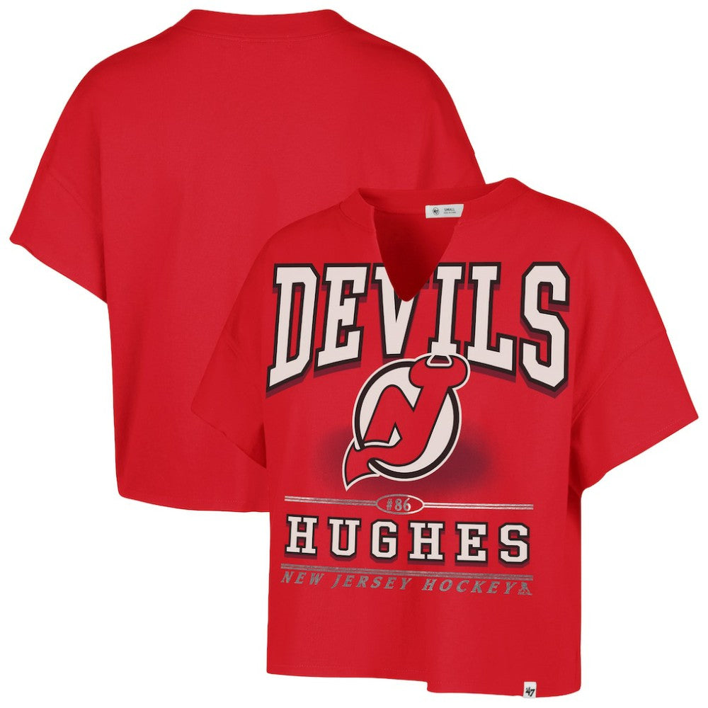 Jack Hughes New Jersey Devils - '47 Women's Elation Name & Number Oversized Notch Neck T-Shirt Red