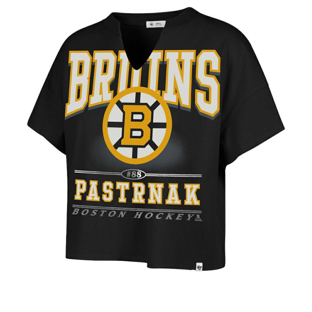 David Pastrnak Boston Bruins '47 Women's Elation Name & Number Oversized Notch Neck T-Shirt Black