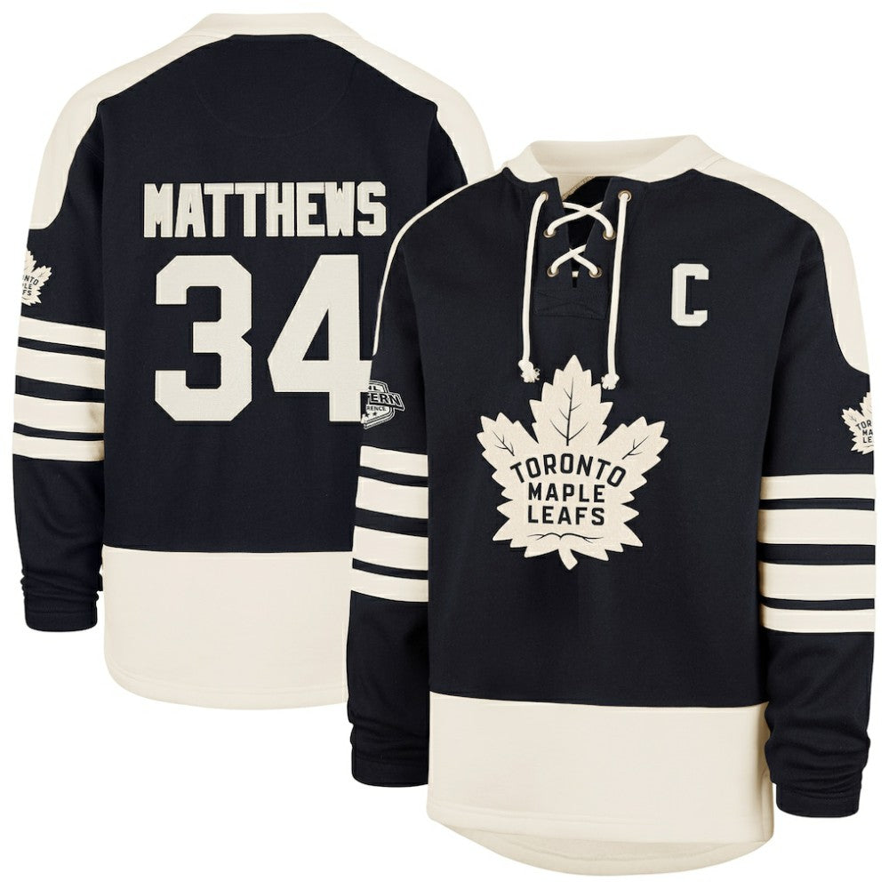Auston Matthews Toronto Maple Leafs - '47 Player Name & Number Sweep Check Eternal Lacer Sweatshirt Navy