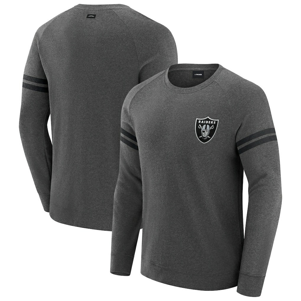 Las Vegas Raiders J. Palmer Players Lounge Raglan Tri-Blend Sweatshirt Dark Heather Gray - NFL