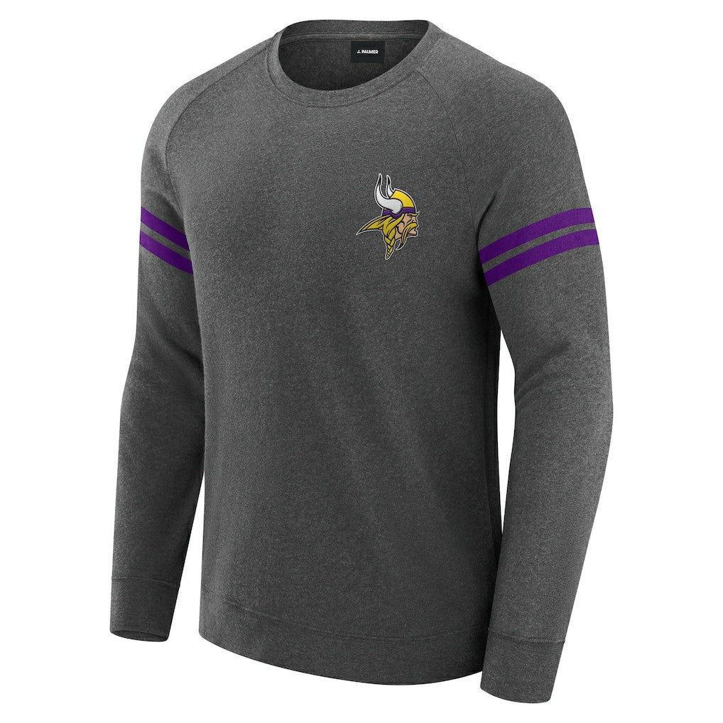 Minnesota Vikings J. Palmer Players Lounge Raglan Tri-Blend Sweatshirt Dark Heather Gray - NFL
