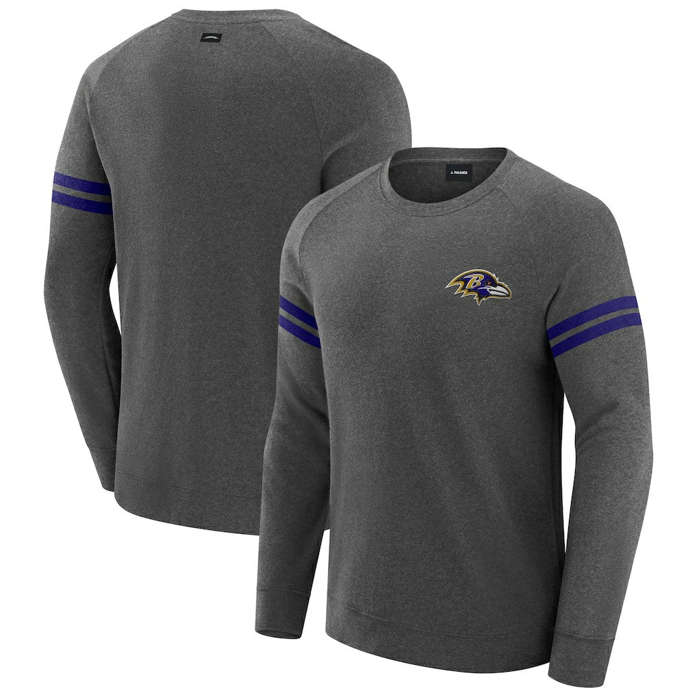 Baltimore Ravens J. Palmer Players Lounge Raglan Tri-Blend Sweatshirt Dark Heather Gray - NFL