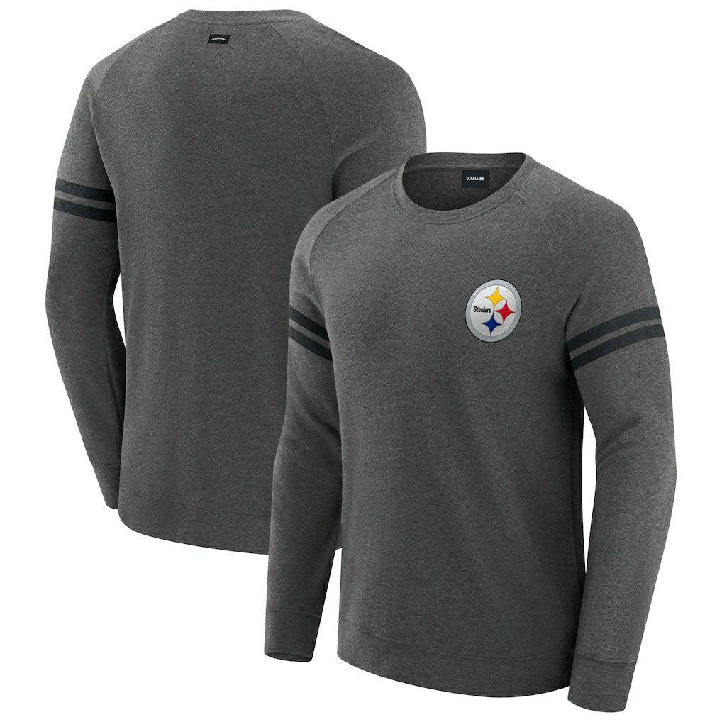 Pittsburgh Steelers J. Palmer Players Lounge Raglan Tri-Blend Sweatshirt Dark Heather Gray - NFL