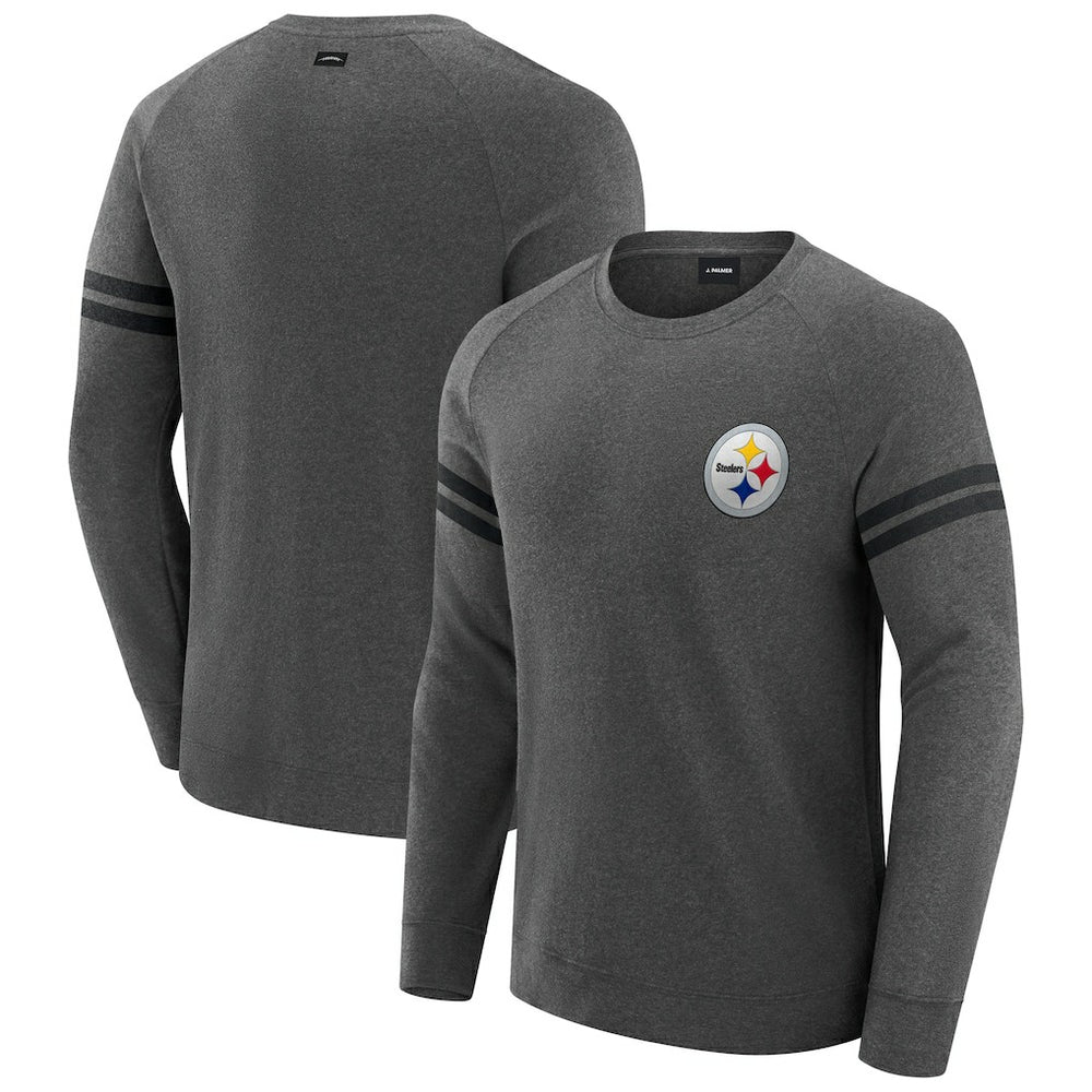 Pittsburgh Steelers J. Palmer Players Lounge Raglan Tri-Blend Sweatshirt Dark Heather Gray - NFL