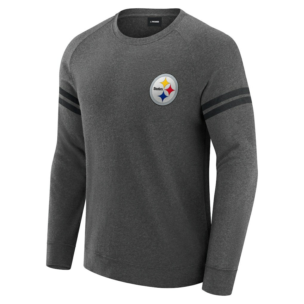 Pittsburgh Steelers J. Palmer Players Lounge Raglan Tri-Blend Sweatshirt Dark Heather Gray - NFL