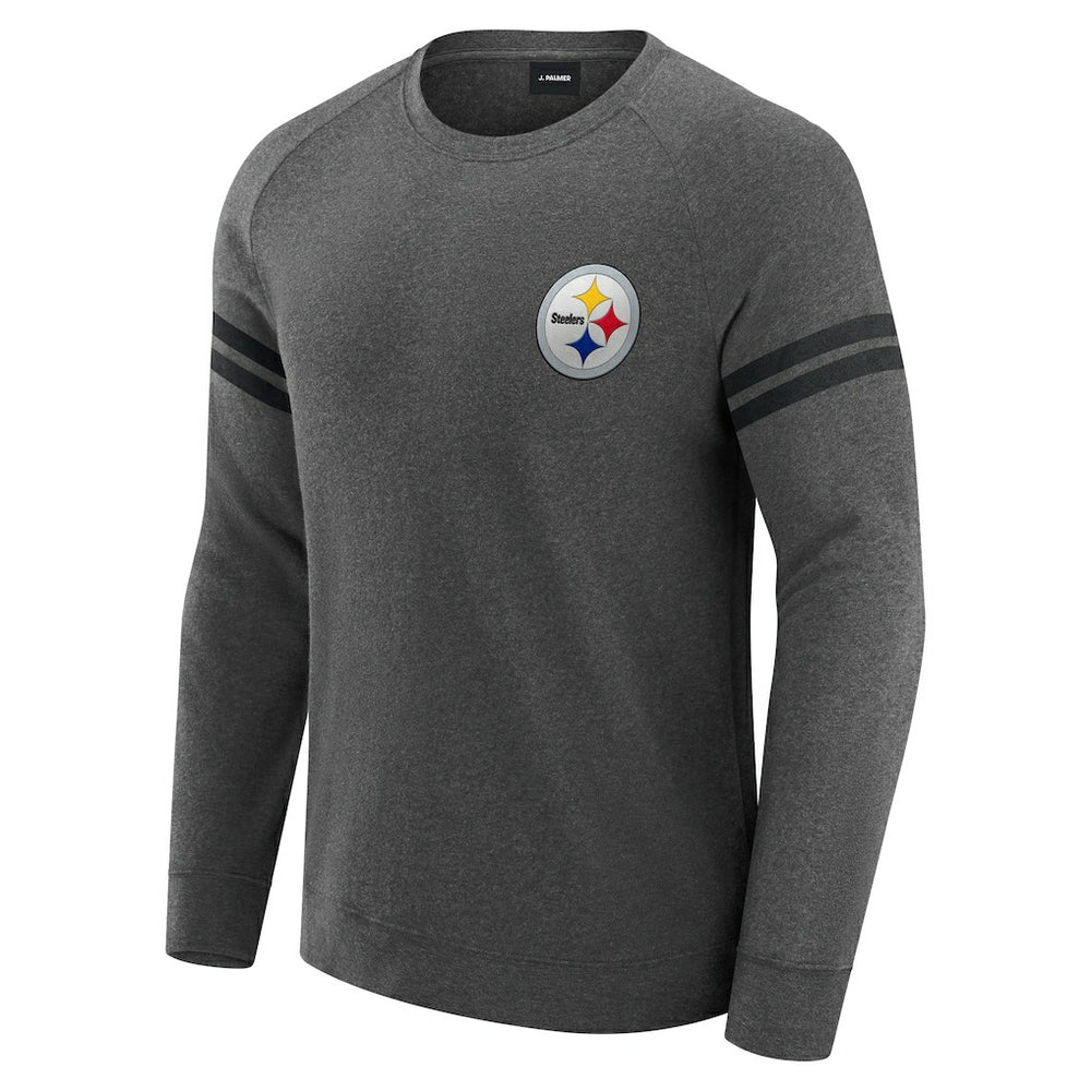 Pittsburgh Steelers J. Palmer Players Lounge Raglan Tri-Blend Sweatshirt Dark Heather Gray - NFL