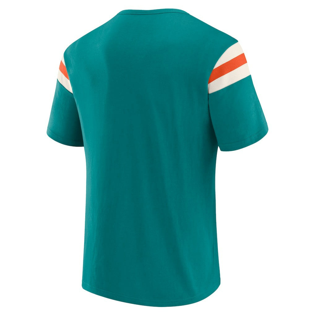 Miami Dolphins Darius Rucker Collection Distressed Throwback Shoulder Stripe T-Shirt Aqua - Fanatics
