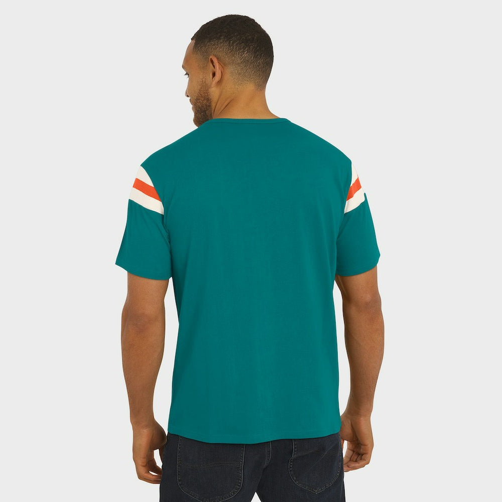 Miami Dolphins Darius Rucker Collection Distressed Throwback Shoulder Stripe T-Shirt Aqua - Fanatics