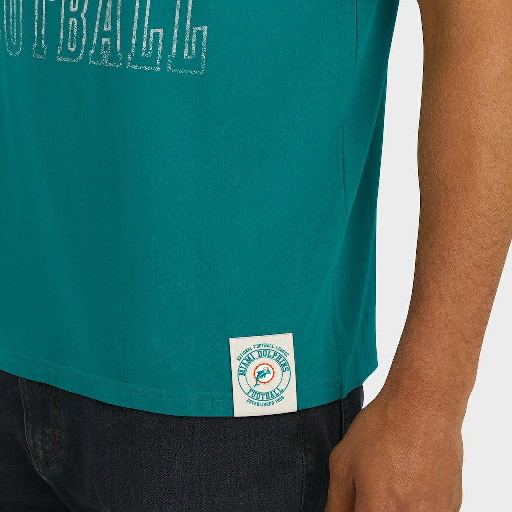 Miami Dolphins Darius Rucker Collection Distressed Throwback Shoulder Stripe T-Shirt Aqua - Fanatics