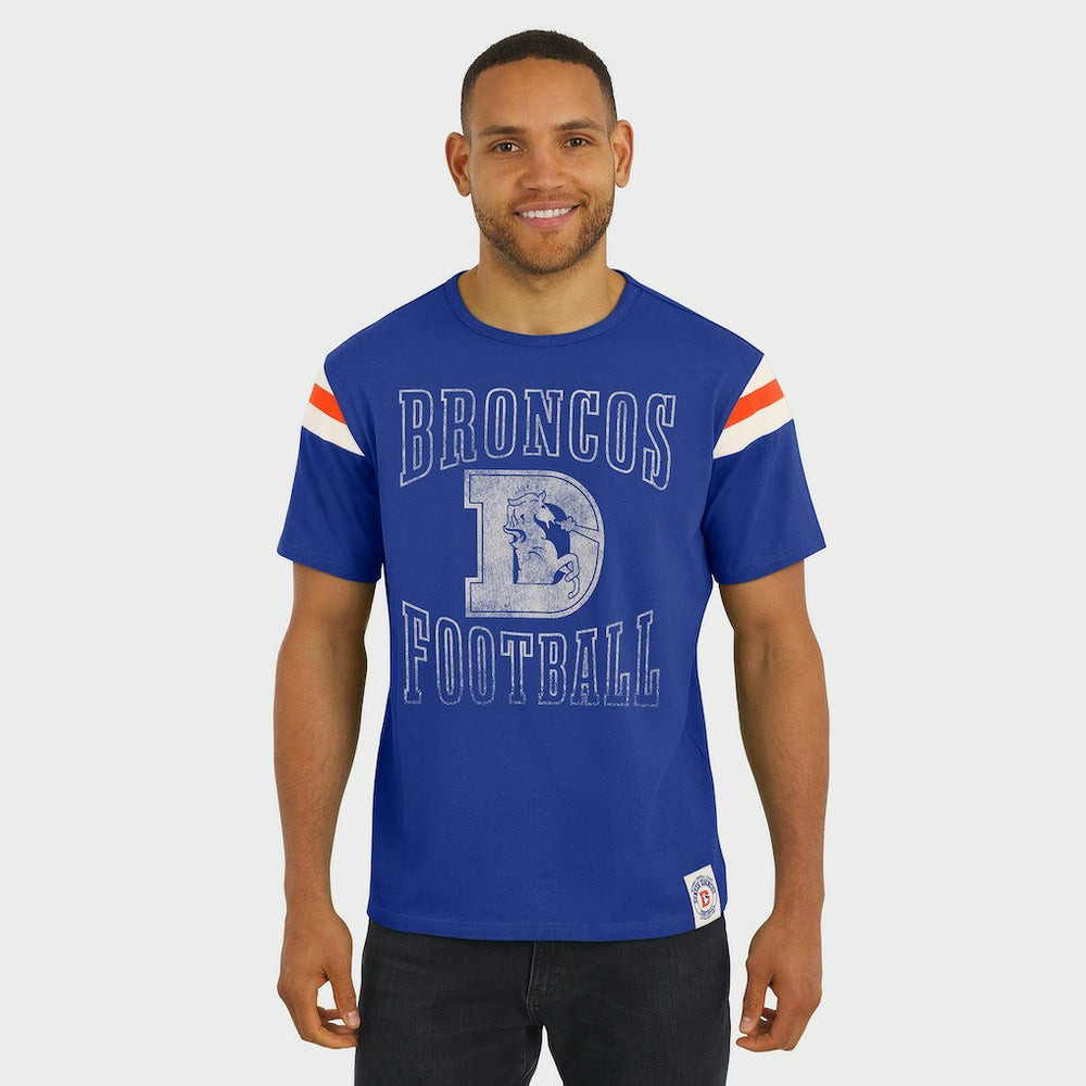 Denver Broncos Darius Rucker Collection Distressed Throwback Shoulder Stripe T-Shirt Royal - Fanatics