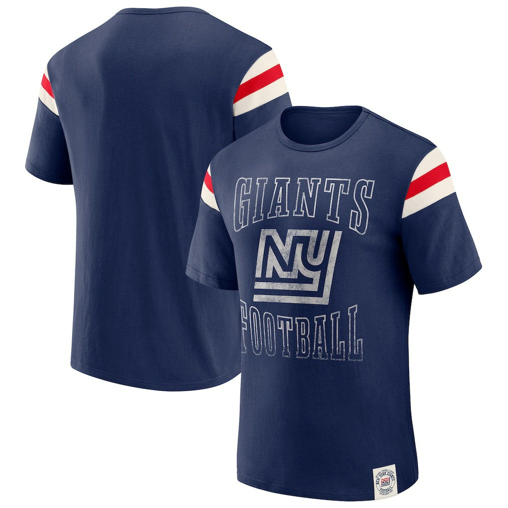 New York Giants Darius Rucker Collection Distressed Throwback Shoulder Stripe T-Shirt Royal - Fanatics
