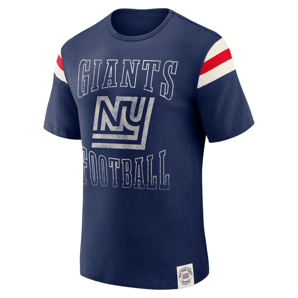 New York Giants Darius Rucker Collection Distressed Throwback Shoulder Stripe T-Shirt Royal - Fanatics