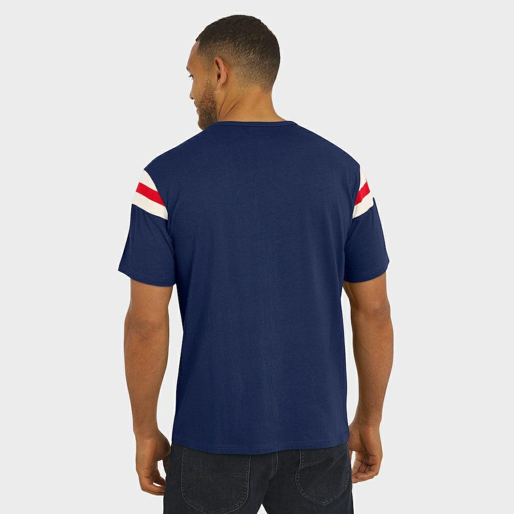 New York Giants Darius Rucker Collection Distressed Throwback Shoulder Stripe T-Shirt Royal - Fanatics