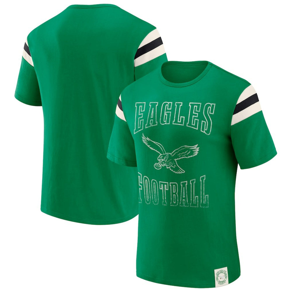 Philadelphia Eagles Darius Rucker Collection Distressed Throwback Shoulder Stripe T-Shirt Kelly Green - Fanatics