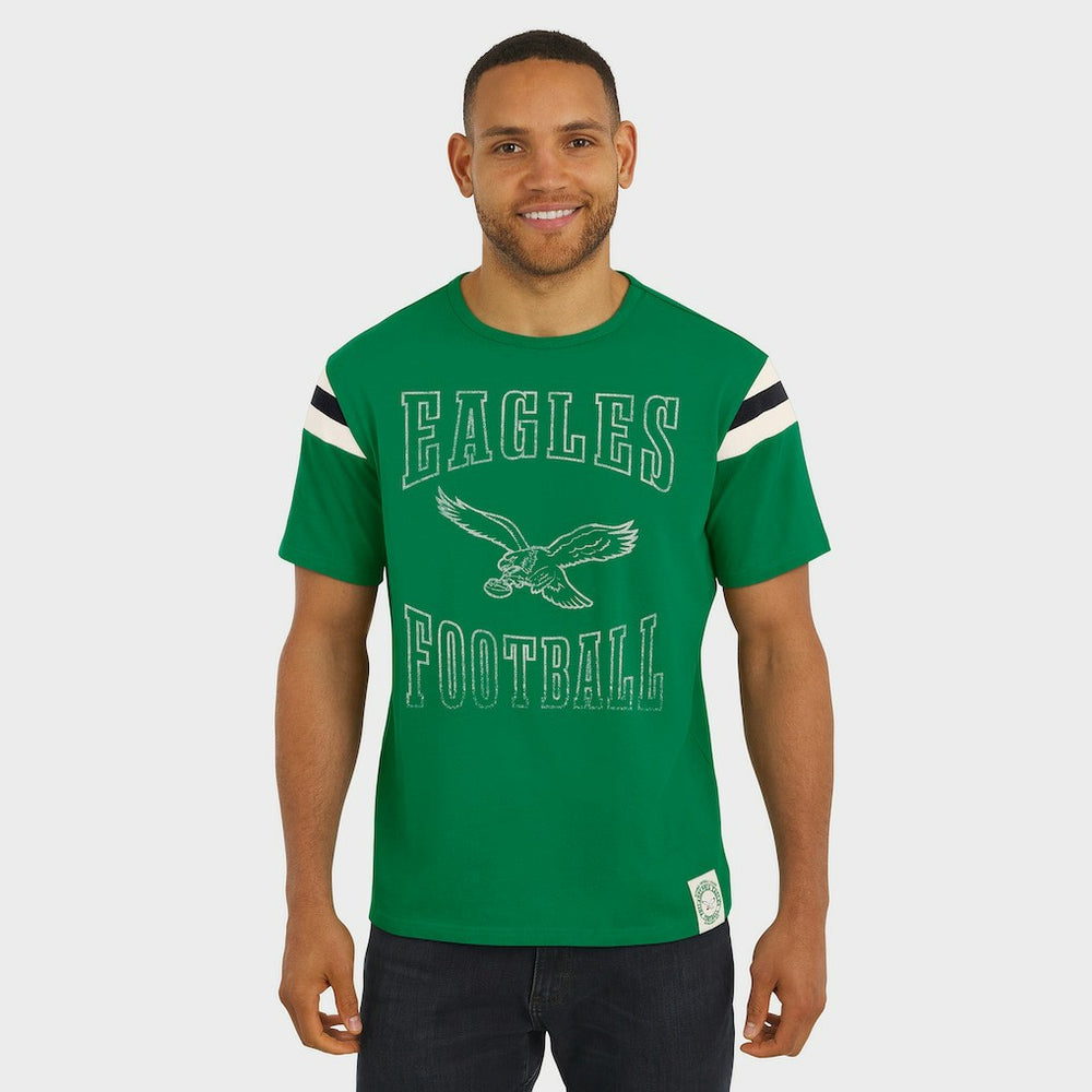 Philadelphia Eagles Darius Rucker Collection Distressed Throwback Shoulder Stripe T-Shirt Kelly Green - Fanatics