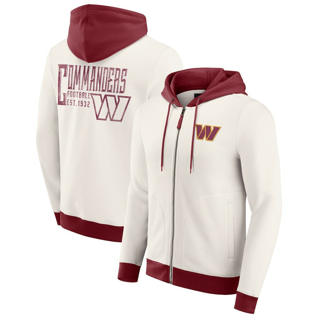 Washington Commanders Darius Rucker Collection Distressed Graphics Full-Zip Hoodie Cream - Fanatics