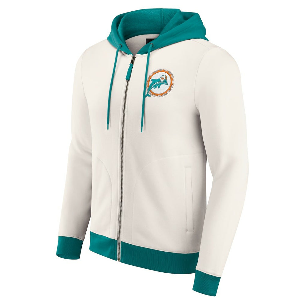 Miami Dolphins Darius Rucker Collection Distressed Graphics Full-Zip Hoodie Cream - Fanatics