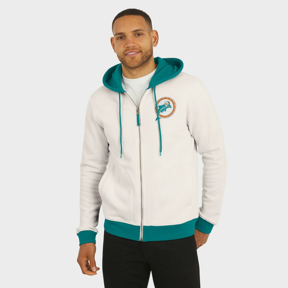 Miami Dolphins Darius Rucker Collection Distressed Graphics Full-Zip Hoodie Cream - Fanatics
