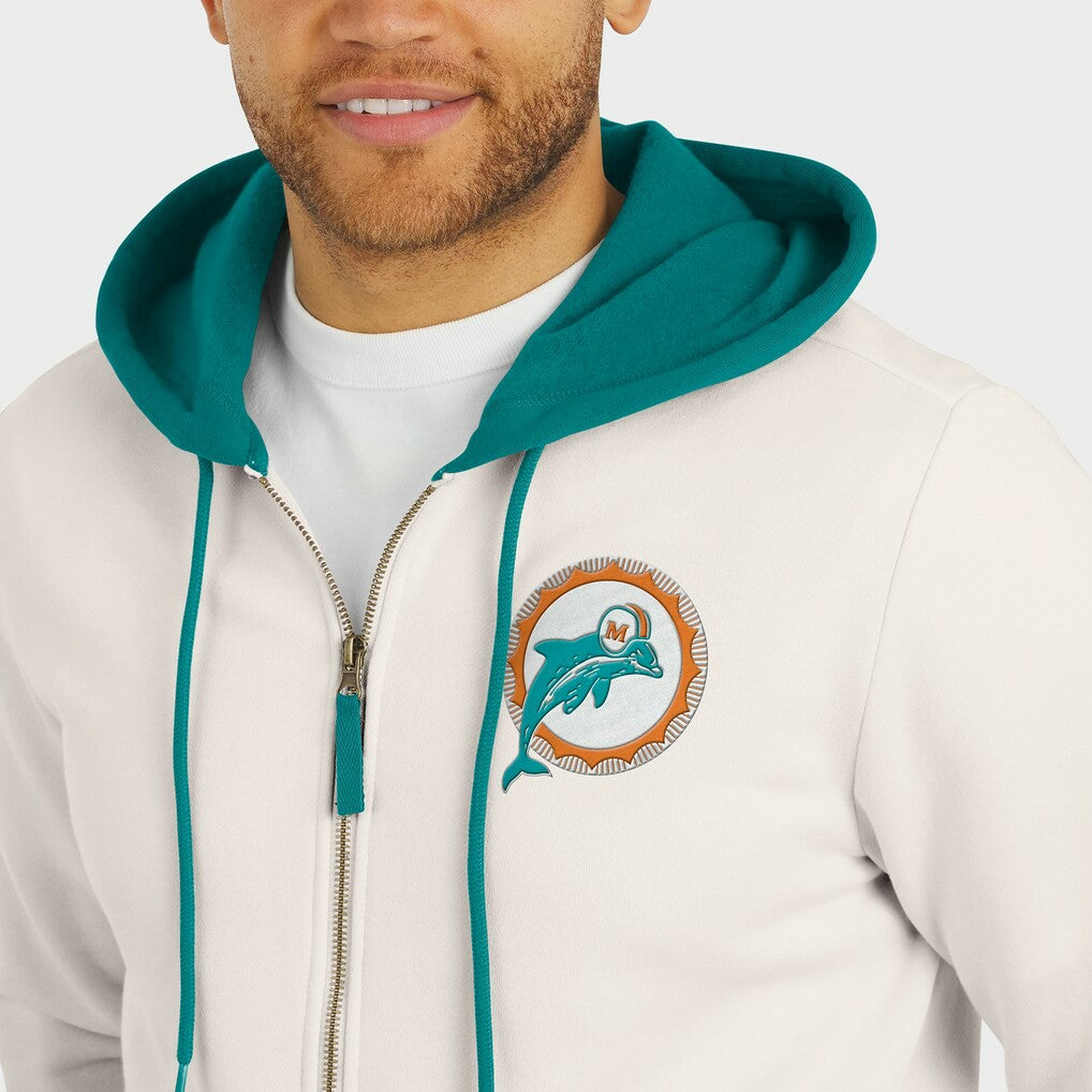 Miami Dolphins Darius Rucker Collection Distressed Graphics Full-Zip Hoodie Cream - Fanatics