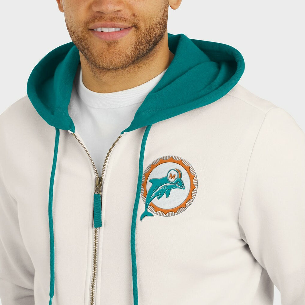 Miami Dolphins Darius Rucker Collection Distressed Graphics Full-Zip Hoodie Cream - Fanatics