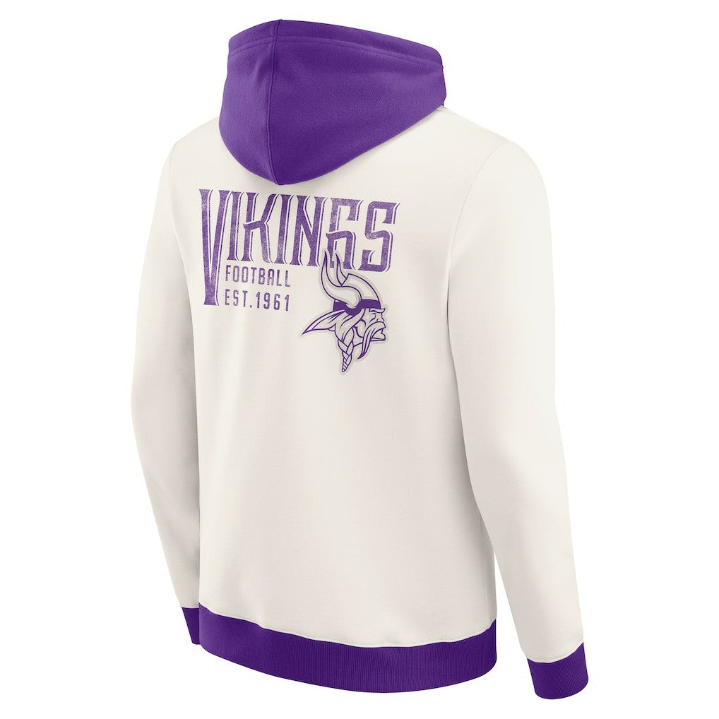 Minnesota Vikings Darius Rucker Collection Distressed Graphics Full-Zip Hoodie Cream - Fanatics