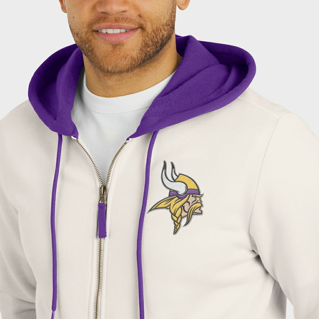 Minnesota Vikings Darius Rucker Collection Distressed Graphics Full-Zip Hoodie Cream - Fanatics