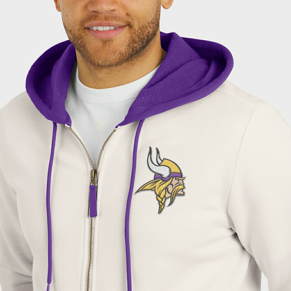 Minnesota Vikings Darius Rucker Collection Distressed Graphics Full-Zip Hoodie Cream - Fanatics
