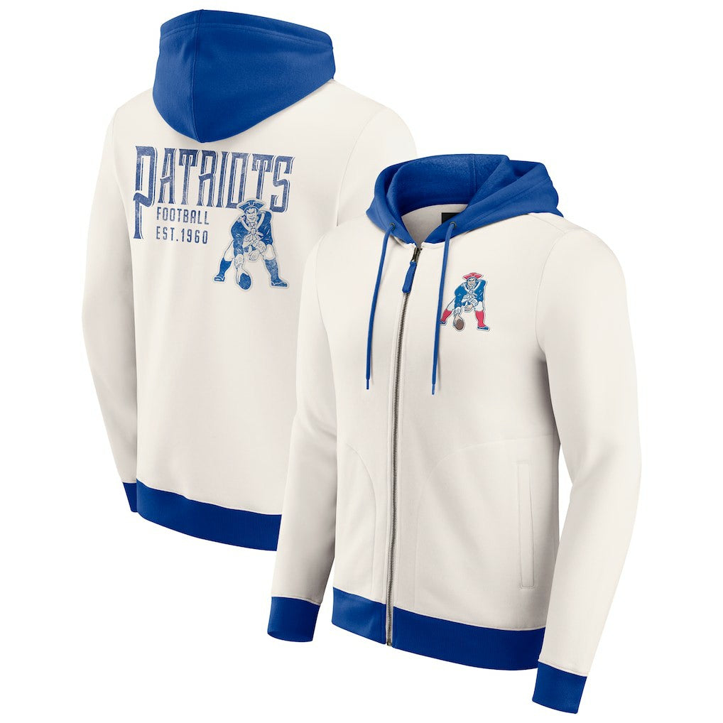 New England Patriots Darius Rucker Collection Distressed Graphics Full-Zip Hoodie Cream - Fanatics