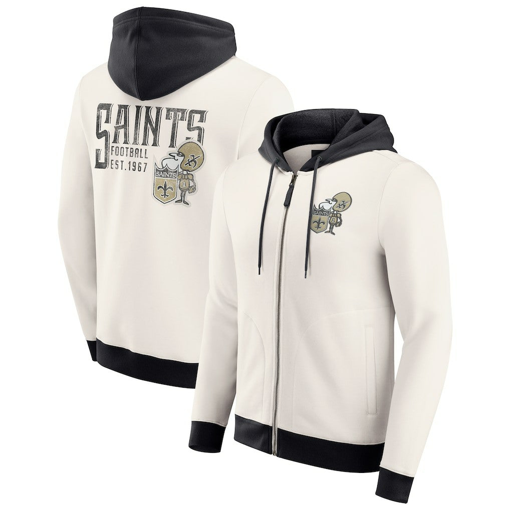 New Orleans Saints Darius Rucker Collection Distressed Graphics Full-Zip Hoodie Cream - Fanatics