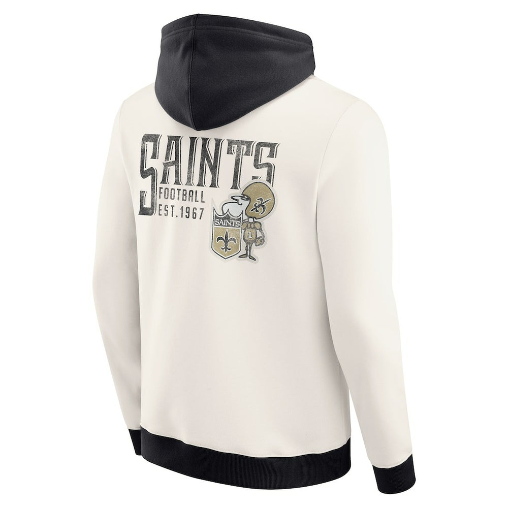 New Orleans Saints Darius Rucker Collection Distressed Graphics Full-Zip Hoodie Cream - Fanatics