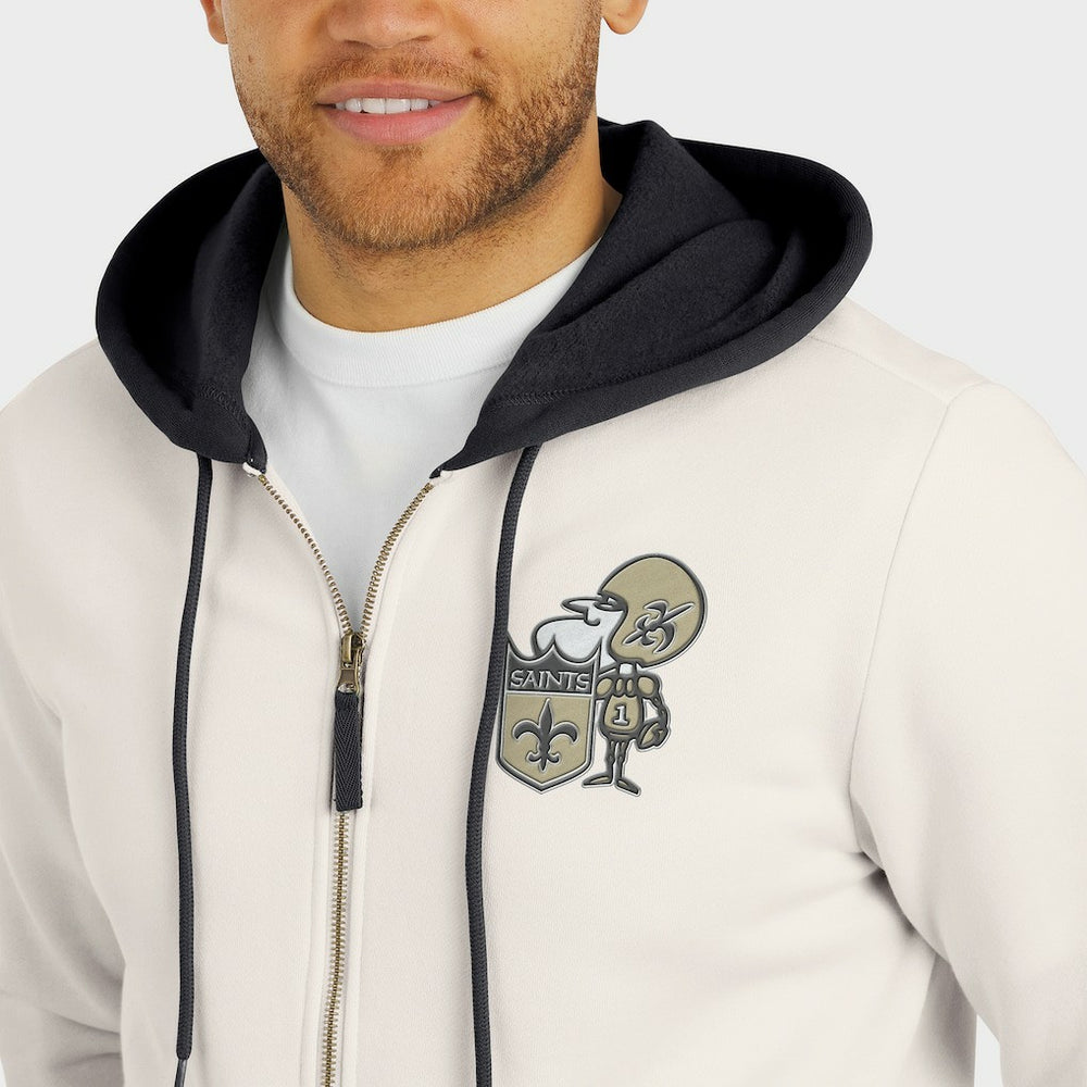 New Orleans Saints Darius Rucker Collection Distressed Graphics Full-Zip Hoodie Cream - Fanatics